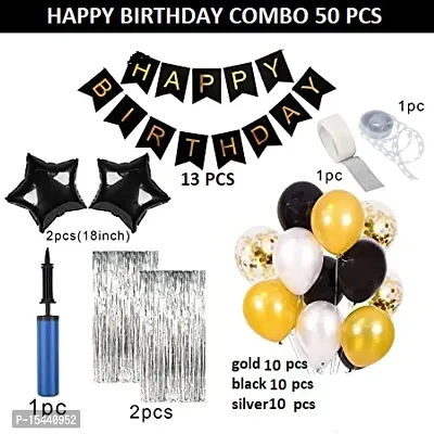Happy Birthday Decoration For Husband Wife Girl And Boy Kit Combo Set 50Pcs Birthday Banner Silver Foil Curtain Metallic Confetti Balloons With Balloon Pump Glue Dot Happy Birthday Decoration-thumb2