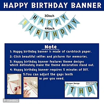 Dark Blue With Silver Happy Birthday Decoration Wife and Husband Items Kit Combo Set Birthday Bunting Silver Foil Curtain Metallic Confetti Balloons With Hand Balloon Pump And Glue Dot - 50 pieces-thumb4