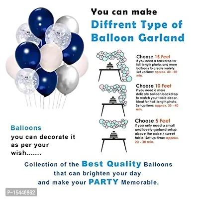 Dark Blue With Silver Happy Birthday Decoration Wife and Husband Items Kit Combo Set Birthday Bunting Silver Foil Curtain Metallic Confetti Balloons With Hand Balloon Pump And Glue Dot - 50 pieces-thumb2