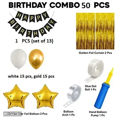 Happy Birthday Decoration For Husband and Boyfriends Kit Combo Set - 50pcs Birthday Bunting Golden Foil Curtain Metallic Confetti Balloons With Balloon Pump  Glue Dot - Happy Birthday Decorations Ite-thumb3
