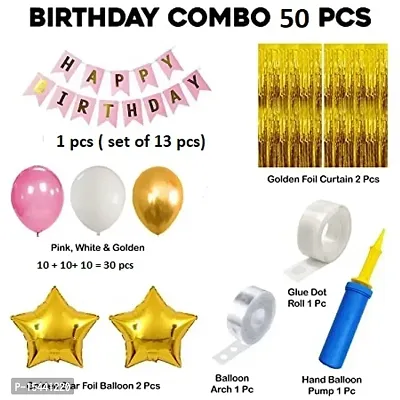 Pink Happy Birthday Decoration Kit For Girls Wife Girlfriend 48Pcs Combo Set Banner Golden Foil Curtain Balloon Metallic Confetti Girls Birthday Decoration Items Kids Birthday Decoration Items-thumb4