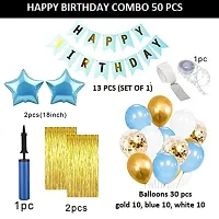 Light Blue With Golden Happy Birthday Decoration Son And Daughter Do Items Kit Combo Set Birthday Bunting Golden Foil Curtain Metallic Confetti Balloons With Hand Balloon Pump And Glue Dot 50 Pieces-thumb3