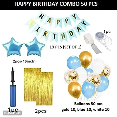 Light Blue With Golden Happy Birthday Decoration Son And Daughter Do Items Kit Combo Set Birthday Bunting Golden Foil Curtain Metallic Confetti Balloons With Hand Balloon Pump And Glue Dot 50 Pieces-thumb4