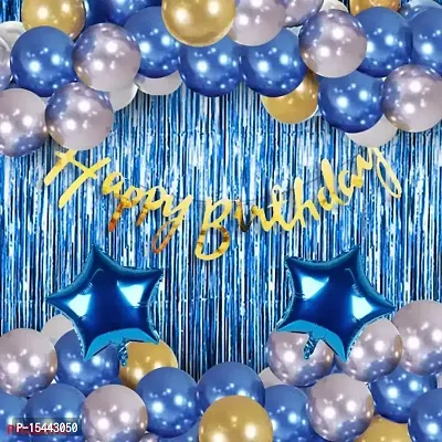 Happy Birthday Decorations for Boys- 41 Pcs Birthday Decoration Items / Golden Foil Banner, Blue Foil Curtain,Star Foil Balloons, metallic balloons for happy birthday decoration kit for boys, kids, hu-thumb0