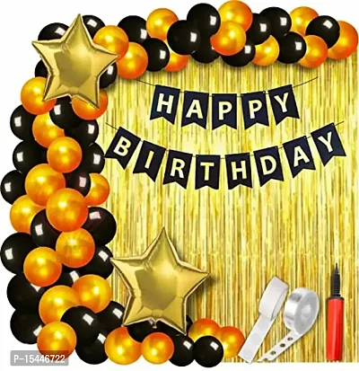 38 Pcs​ ​Happy​ birthday ​​Banner set Combo​ with Black gold balloons star foil balloons for Birthday Decoration Party Supplies with foil curtains your kids, family and friends. Let's enjoy a shiny
