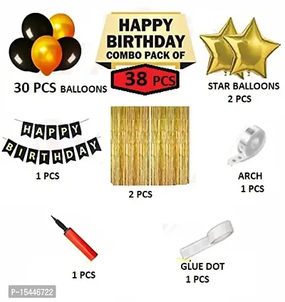 38 Pcs​ ​Happy​ birthday ​​Banner set Combo​ with Black gold balloons star foil balloons for Birthday Decoration Party Supplies with foil curtains your kids, family and friends. Let's enjoy a shiny-thumb3