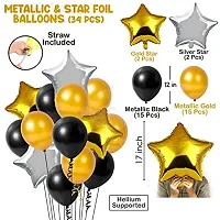 PACK OF 35Pcs Birthday Decorative Combo set for 1 Pcs Golden happy birthday foil balloon + 15 Pcs Gold  15 Pcs Black Metallic Balloons + 2 Pcs Gold + 2 Pcs Silver Star Foil,Star Ballon Kids,Husband,-thumb1