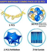 Pack of 35 Pcs Cursive Golden Happy Birthday Banner Decoration Kit Set with Blue Silver gold metallic balloons , star foil balloons  foil curtain-thumb1