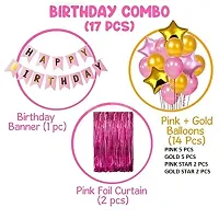 17Pcs Happy Birthday Foil Curtain, Banner and Balloons Decoration Items Combo for Birthday Supplies for Girls, Wife 17Pcs Pink Happy Birthday Decoration Combo Includes: 2Pcs Pink Foil curtain, 1Pc hap-thumb1