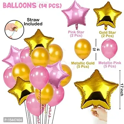 17Pcs Happy Birthday Foil Curtain, Banner and Balloons Decoration Items Combo for Birthday Supplies for Girls, Wife 17Pcs Pink Happy Birthday Decoration Combo Includes: 2Pcs Pink Foil curtain, 1Pc hap-thumb4