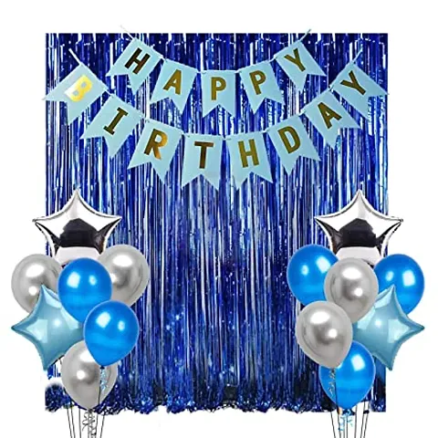 17Pcs Happy Birthday Decoration Combo for Birthday Decoration for Boys, Blue Birthday Decoration, Party Supplies, 17Pcs Happy Birthday Decoration Combo Includes: 2Pcs Blue Foil curtain, 1Pc happy birt