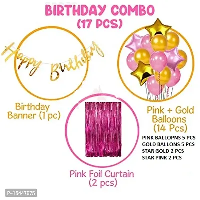 Happy Birthday Decoration Items Combo Kit For Happy Birthday Banner, Pink Foil Curtain, Party Supplies For Girls,Wife,Girlfriend Kit-17Pcs Happy Birthday Decoration Combo Includes: 2Pcs Pink Foil curt-thumb3