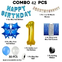 1st Birthday Boy Decoration Combo Set - 42Pcs for Celebration / 1st birthday decoration for boys / First birthday decorations boy theme 1pc blue polka dot HBD foil balloon, 1pc 1-12 month photo banner-thumb1