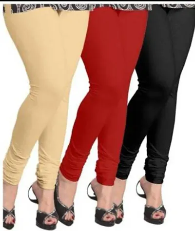 Stylish Cotton Blend Solid Leggings For Women Pack Of 3