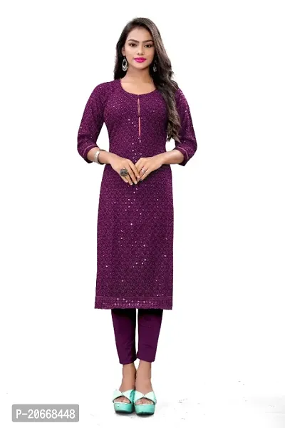 Womens Rayon Viscose Chikankari Kurti with Sequence Work-thumb0