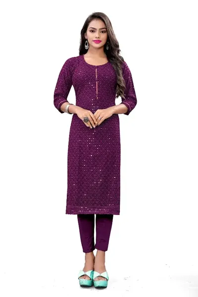 Womens Rayon Viscose Chikankari Kurti with Sequence Work