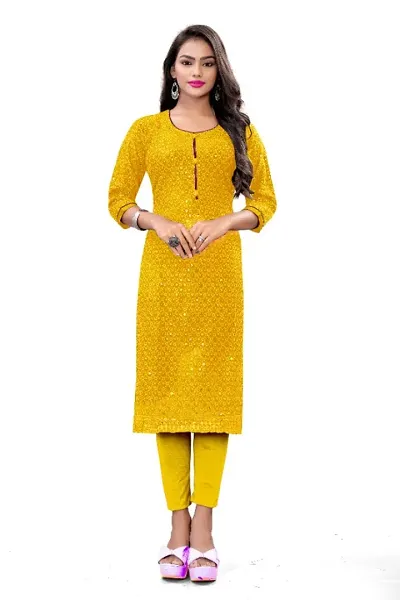 Womens Rayon Viscose Chikankari Kurti with Sequence Work