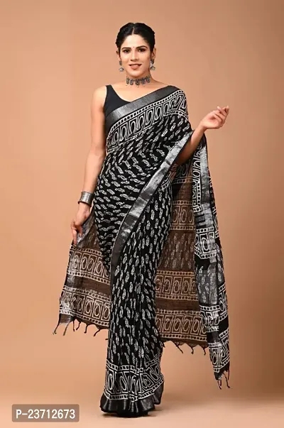 Beautiful Linen Saree With Blouse Piece For Women