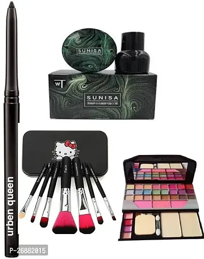 Makeup combo Kajal  Set Of 7 Brushes  Tya 6155 Makeup Kit  Sunisa Water Beauty And Air Cc Cream Foundation-thumb0