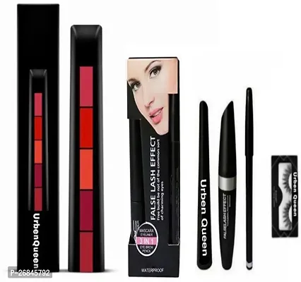 Fab 5 ( 5 In 1 ) Lipstick Plus Eyebrow Pencil Black, Eyeliner, Mascara (3In1) Plus Eyelash-thumb0