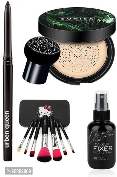 Makeup combo Kajal  Fixer  7 Set Hello Brushes Mini  Sunis Foundation Waterproof Cc Cream Foundation-thumb0