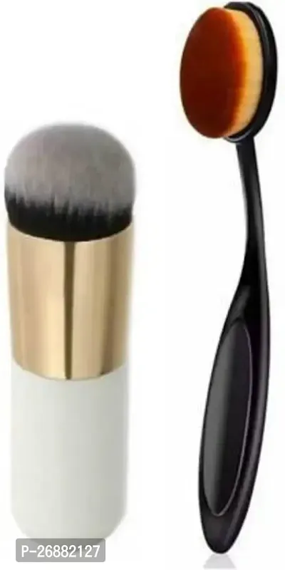 Makeup combo Professional Foundation Brush White And Oval Foundation Brush (Pack Of 2)-thumb0