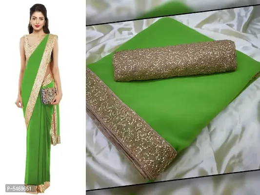 SM TRENDZ Solid/Plain Bollywood Georgette, Cotton Silk Saree With Sequin  Blouse & Lace Border (MorPich)