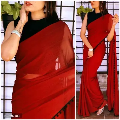 satin saree with unstiched black blouse(Grey)