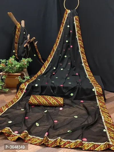 Beautiful Chiffon Embroidered Saree with Blouse piece-thumb0