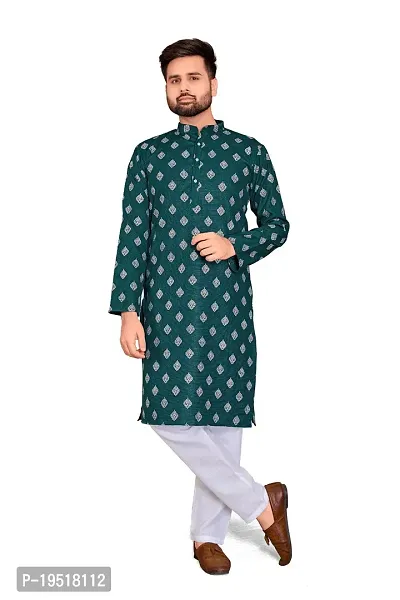 Reliable Green Cotton Printed Kurta And Bottom Sets For Men