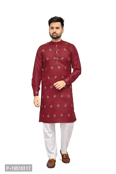 Reliable Maroon Cotton Printed Kurta And Bottom Sets For Men-thumb0