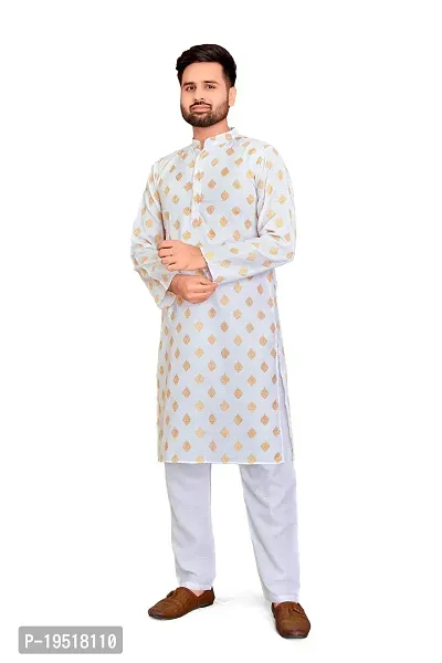 Reliable White Cotton Printed Kurta And Bottom Sets For Men