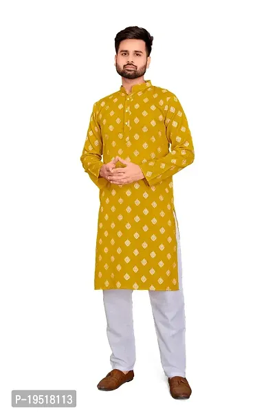 Reliable Yellow Cotton Printed Kurta And Bottom Sets For Men