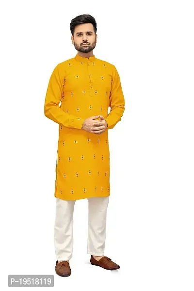 Reliable Yellow Cotton Printed Kurta And Bottom Sets For Men