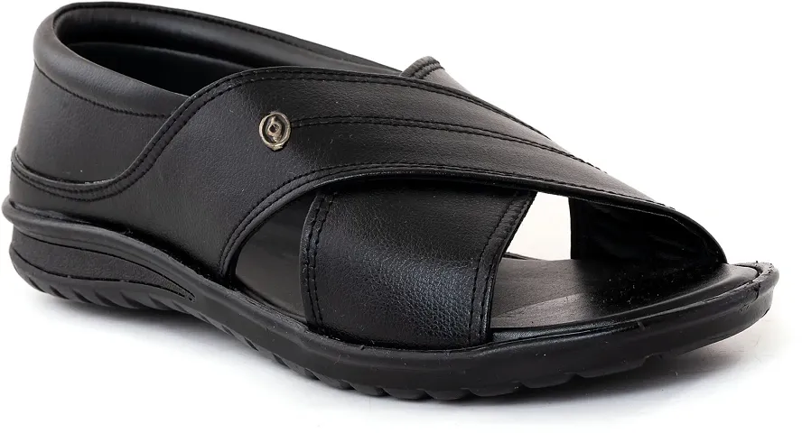 Comfortable Black Synthetic Leather Sandals For Men