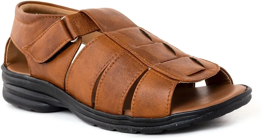 Comfortable Tan Synthetic Leather Sandals For Men