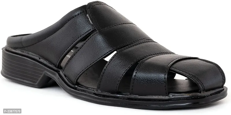 Comfortable Black Synthetic Leather Sandals For Men-thumb0