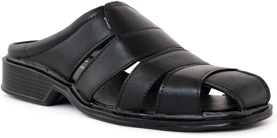 Comfortable Black Synthetic Leather Sandals For Men