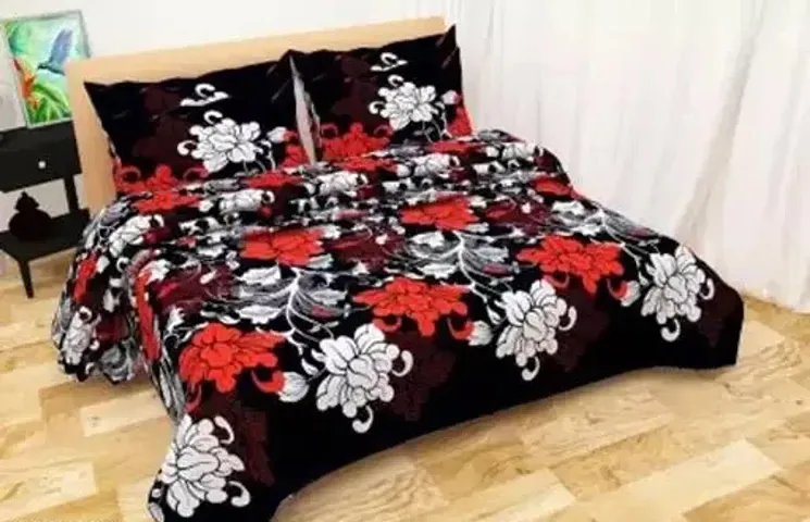 Printed Polycotton Double Bedsheet with 2 Pillow Cover