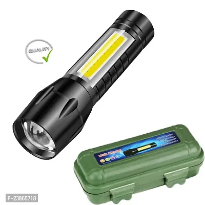 Zoomable Waterproof Torchlight LED 2in1 3 Mode Waterproof Rechargeable LED Zoomable Metal 7w Torch (Black, 9.3 cm, Rechargeable) Pack Of 1 Flash Light-thumb0