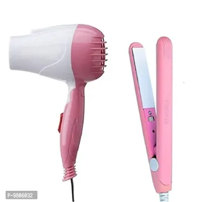 Hair Dryer With Fold Able Handle And Mini Hair Straightener Travel Friendly Pack Of 2