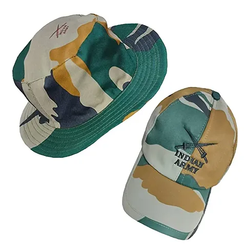 Indian Military Army Hat and Cap Jungle Commando Soldiers Cap with Adjustable Back Strip - Combo Pack of 2