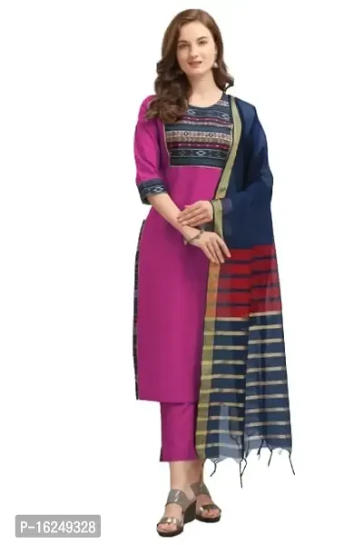 Women's Cotton Blend Printed Kurta Pant Dupatta Set -Ahika