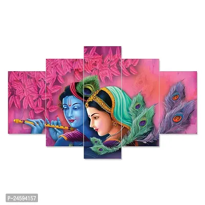 Radha Krishna Playing Flute Landscape, Religious Scenery Self Adhesive UV Coated 3D Painting for Home Decor with a Special Present Inside (30 inch x 17 inch, Multicolour) - Set of 5-thumb0