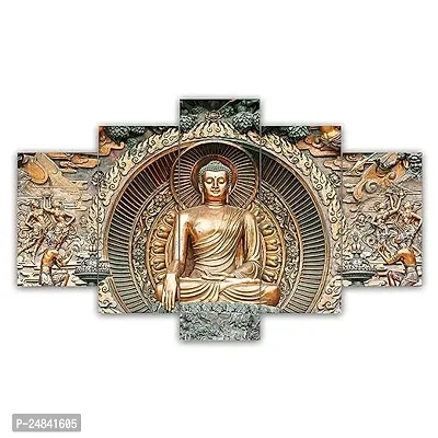 Set Of Five Gautam Buddha Wall Painting With Frame For Living Room 3D Scenery For Wall (B517X30) Inch.-thumb0