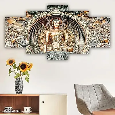 Set Of Five Gautam Buddha Wall Painting With Frame For Living Room 3D Scenery For Wall (B517X30) Inch.-thumb2