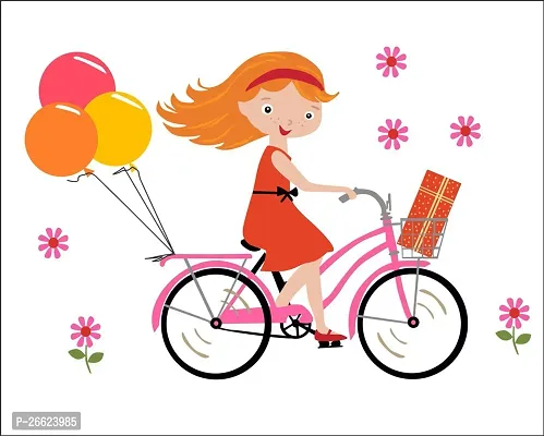 Decorative 67 Cm Bicycle Girl Wall Sticker (91X60 Cm) Self Adhesive Sticker-thumb0