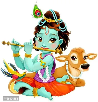 Decorative 58 Cm Little Krishna With Cow Wall Sticker For Livingroom Sticker Self Adhesive Sticker-thumb0