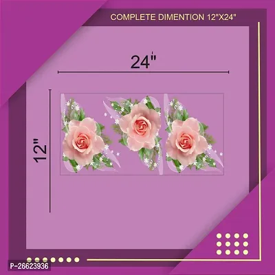 Decorative 30.48 Cm Pink Rose Beautiful Flower Wall Poster (24X12Inch) Self Adhesive Sticker-thumb2