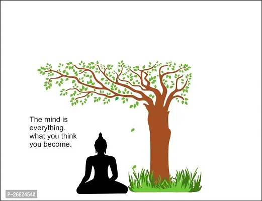 Decorative 58 Cm Lord Buddha Under Tree Quito On Mind Wall Sticker (91X70Cm) Self Adhesive Sticker-thumb0